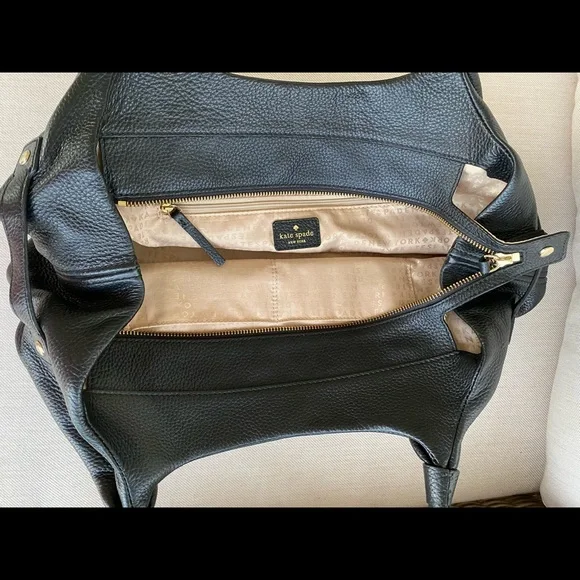EUC Kate Spade New York black pebble leather zip closure handbag - Picture 7 of 14